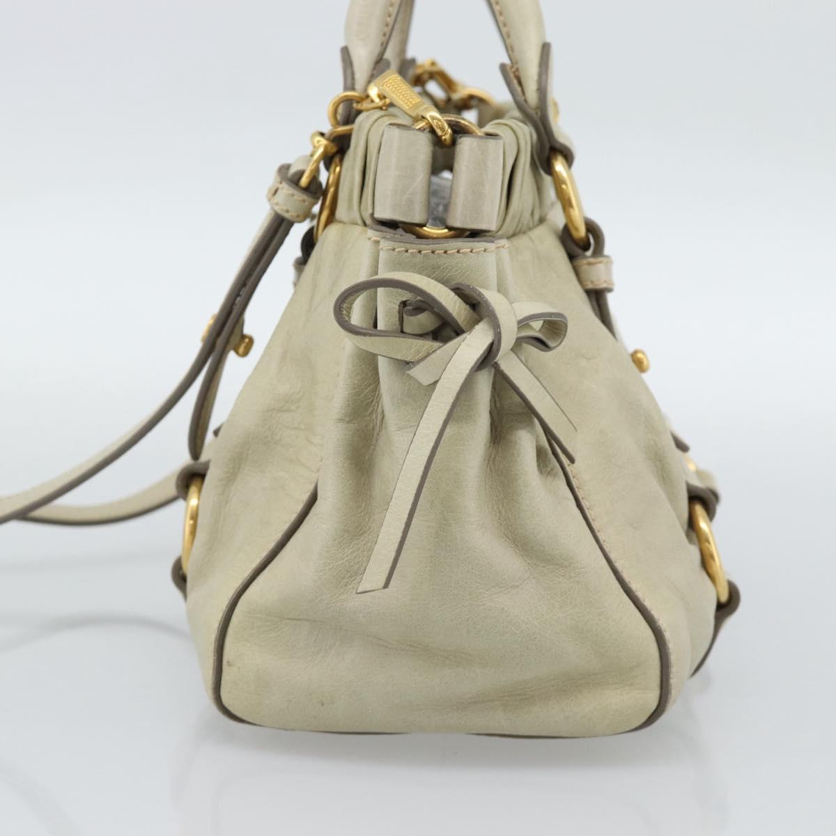 Miu Miu Leather Hand Bag 2way Beige Gold Auth 187984V