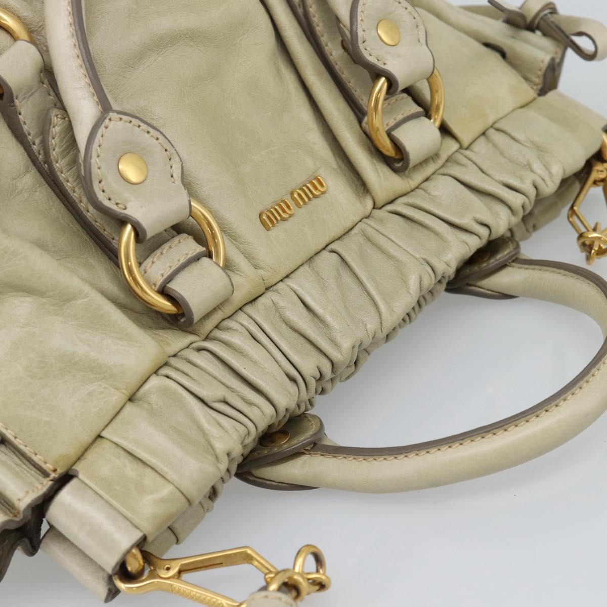 Miu Miu Leather Hand Bag 2way Beige Gold Auth 187984V