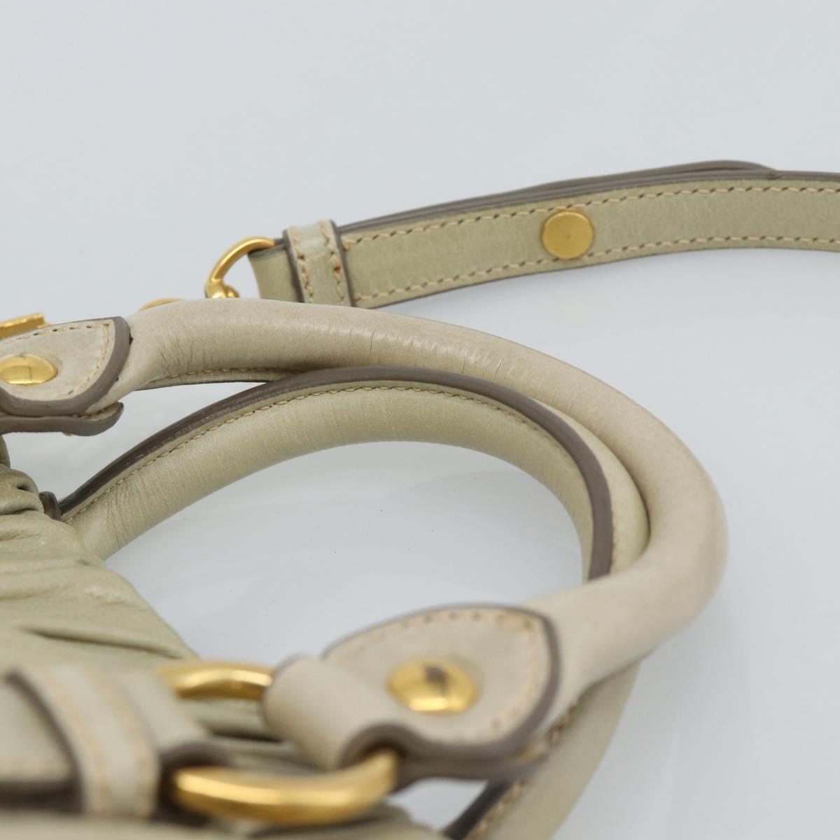 Miu Miu Leather Hand Bag 2way Beige Gold Auth 187984V