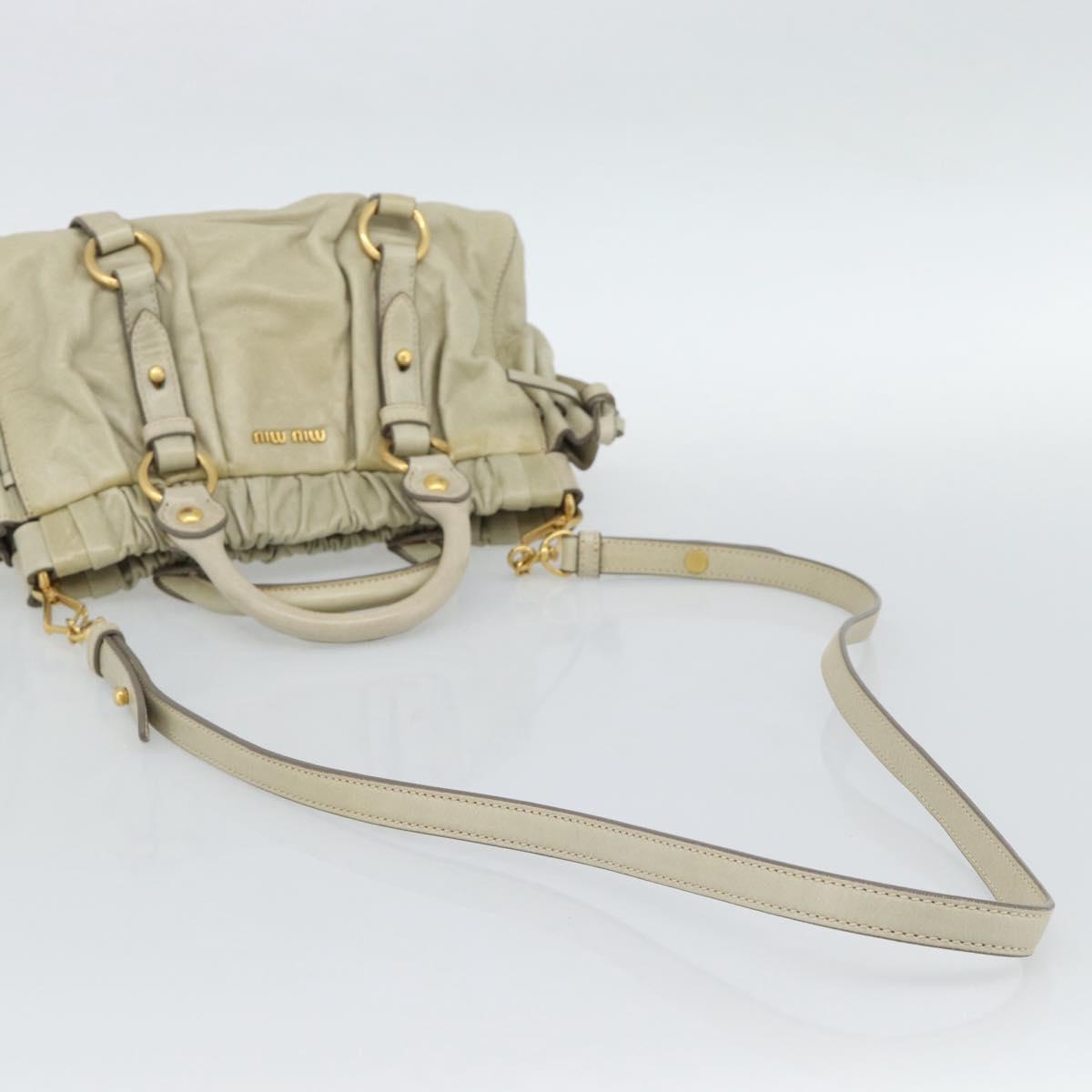 Miu Miu Leather Hand Bag 2way Beige Gold Auth 187984V