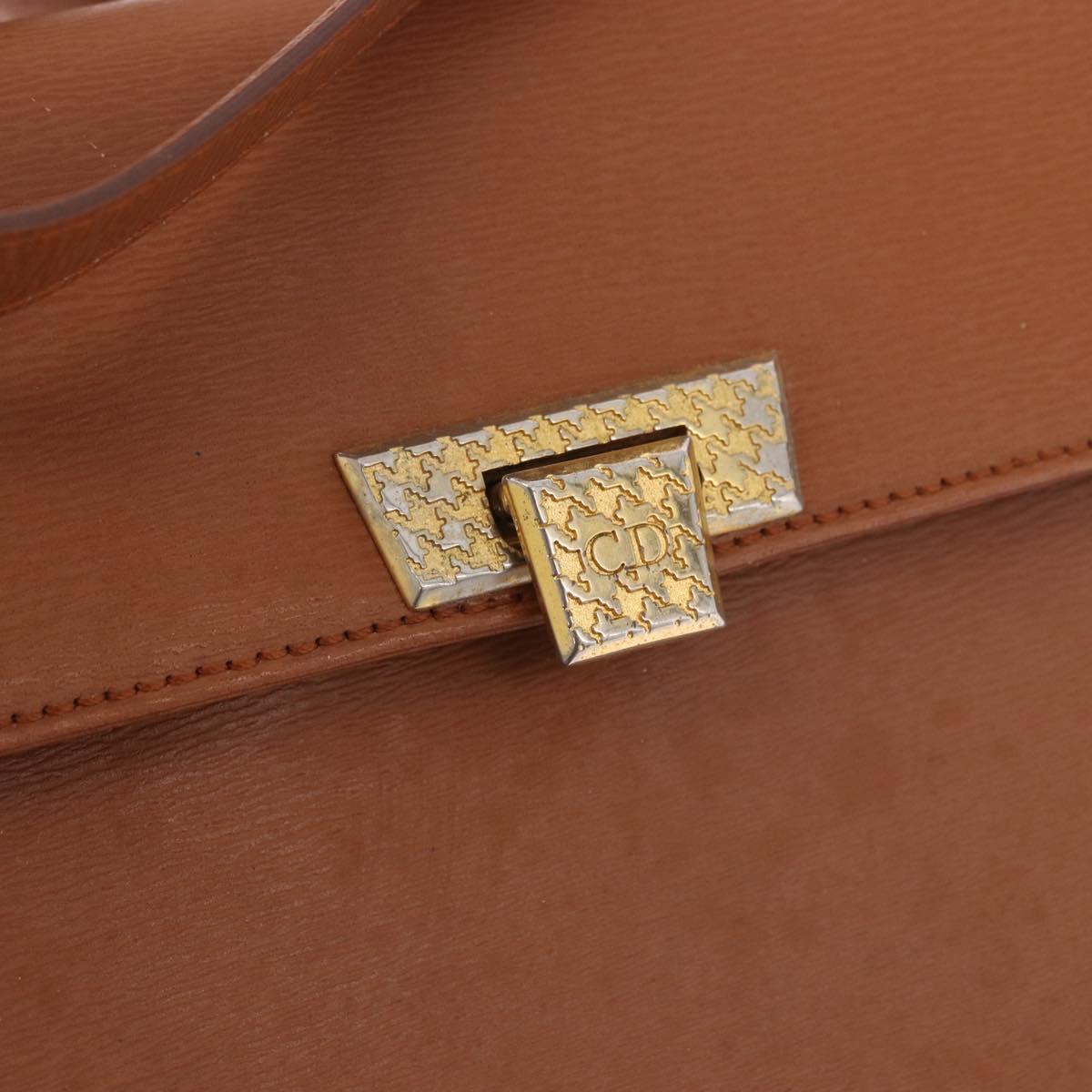 Christian Dior Shoulder Bag Leather Brown Gold Auth 187986