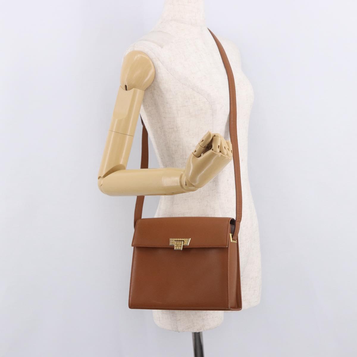 Christian Dior Shoulder Bag Leather Brown Gold Auth 187986