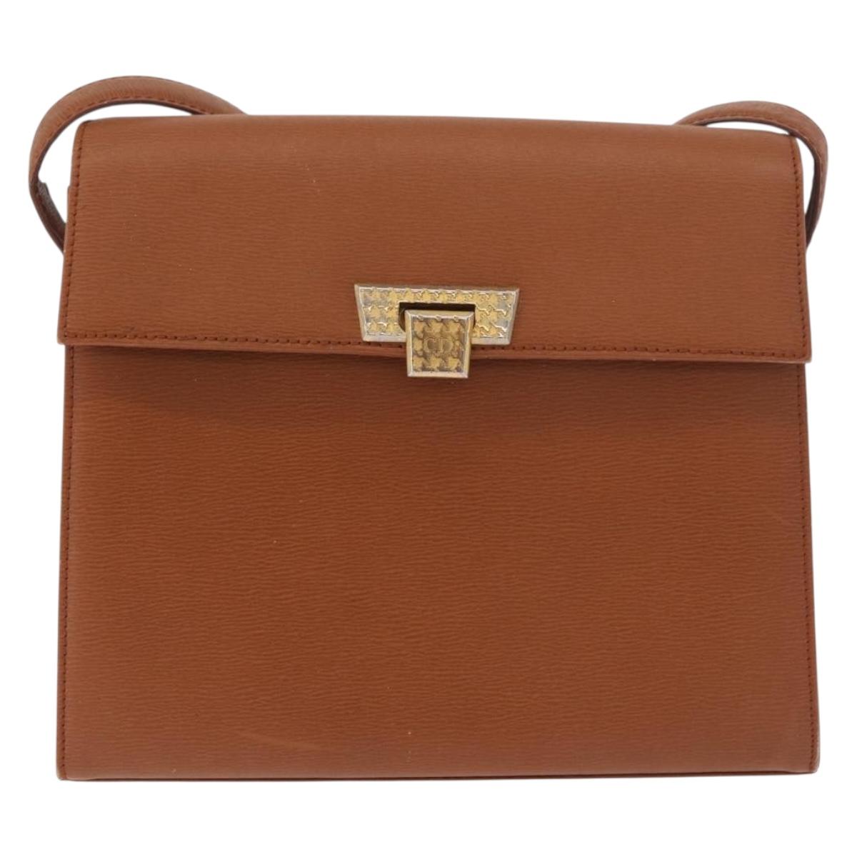 Christian Dior Shoulder Bag Leather Brown Gold Auth 187986
