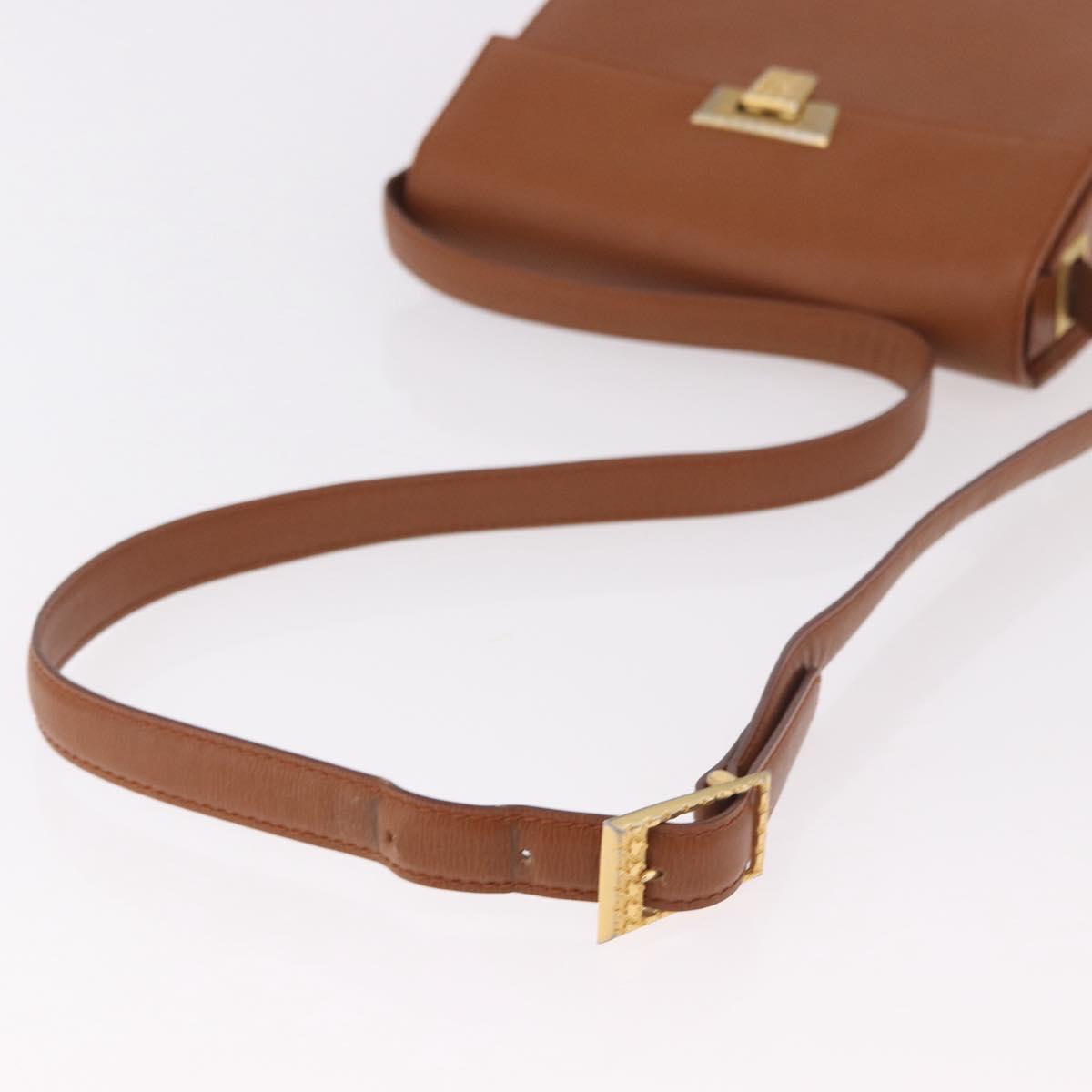 Christian Dior Shoulder Bag Leather Brown Gold Auth 187986