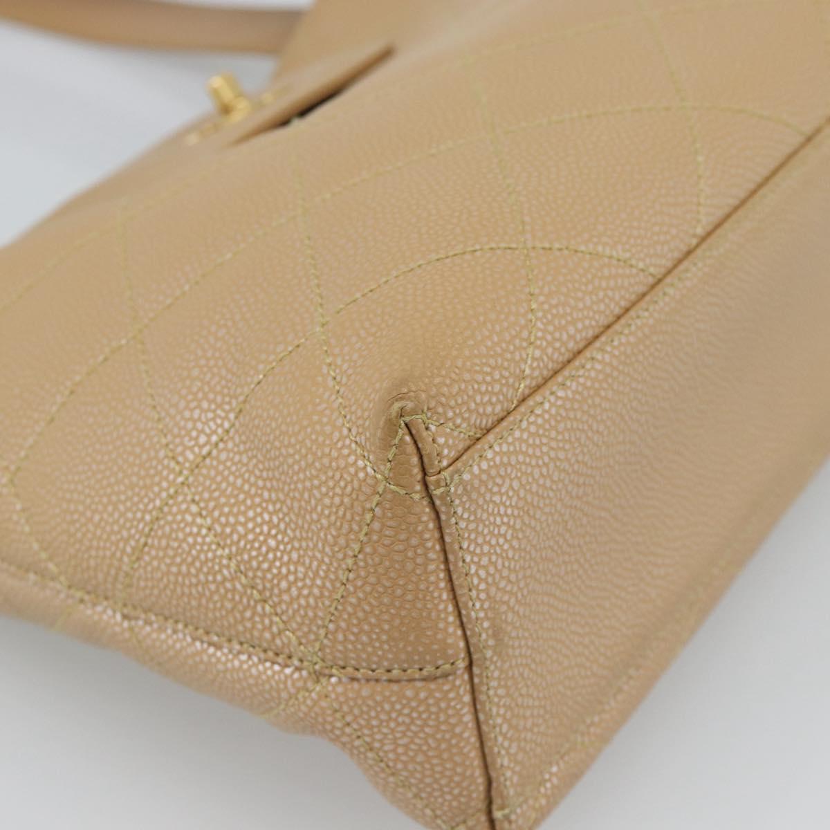 CHANEL Matelasse Caviar Skin Shoulder Bag Beige Gold CC Auth 187987M