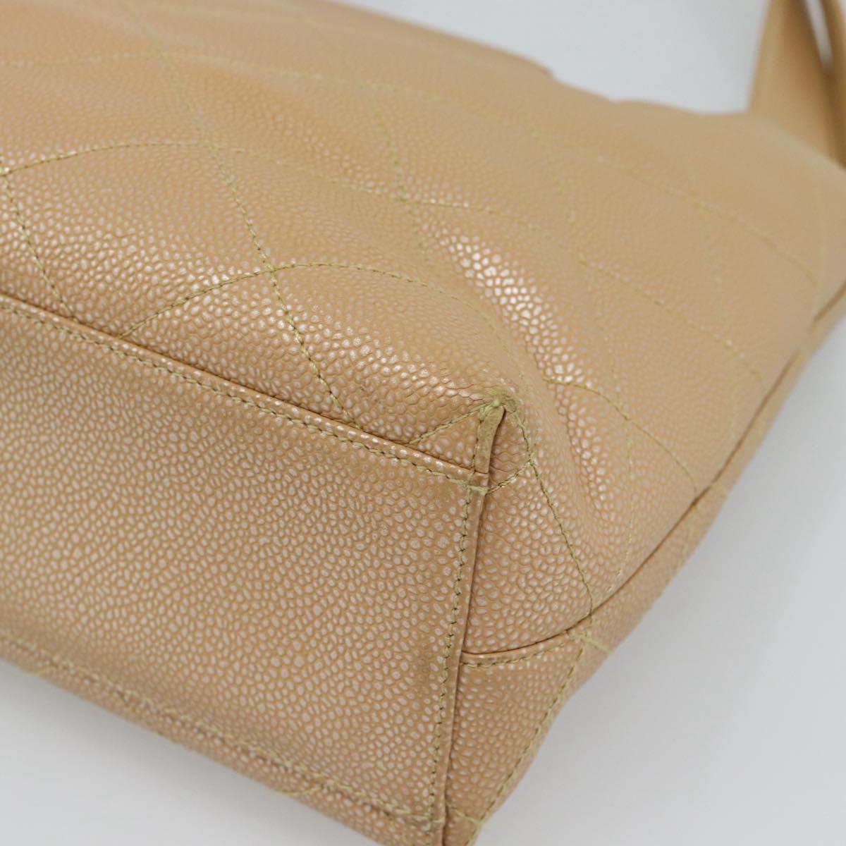 CHANEL Matelasse Caviar Skin Shoulder Bag Beige Gold CC Auth 187987M