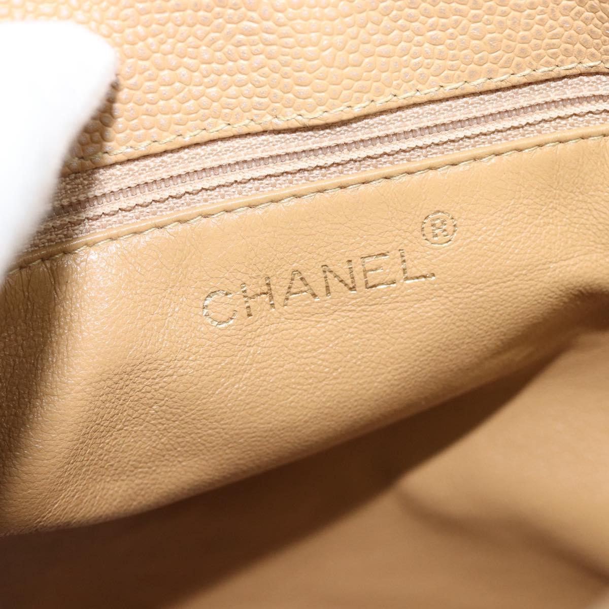 CHANEL Matelasse Caviar Skin Shoulder Bag Beige Gold CC Auth 187987M