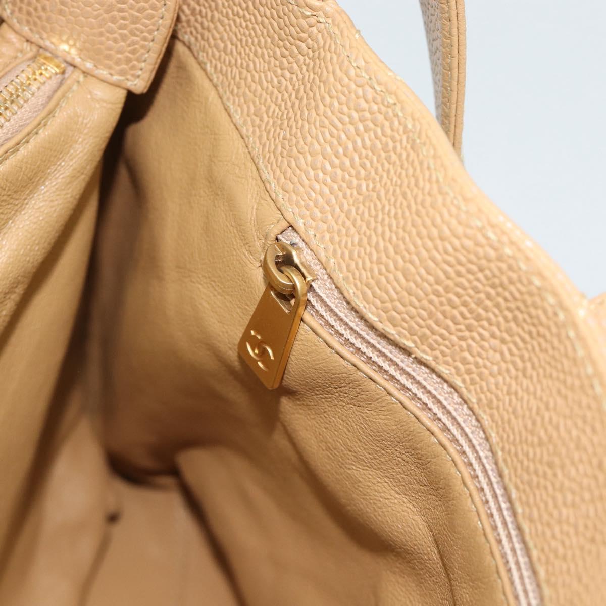 CHANEL Matelasse Caviar Skin Shoulder Bag Beige Gold CC Auth 187987M