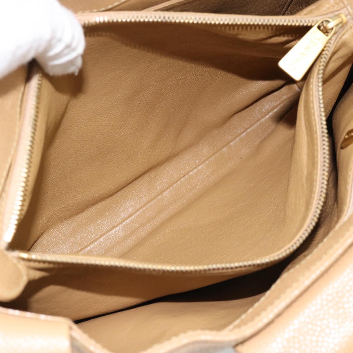 CHANEL Matelasse Caviar Skin Shoulder Bag Beige Gold CC Auth 187987M