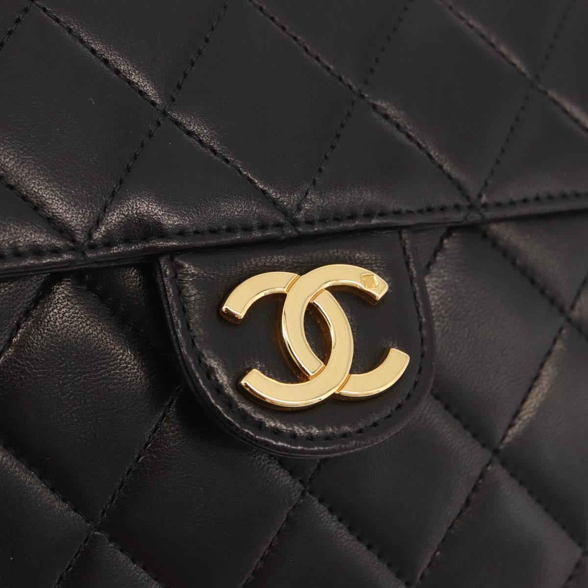 CHANEL Matelasse Lamb Skin Chain Shoulder Bag Black Gold CC Auth 187988M