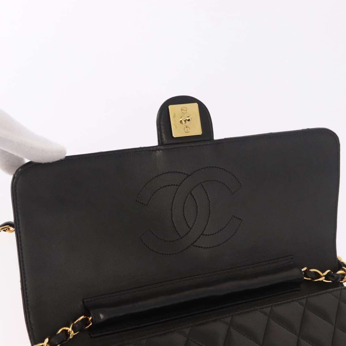 CHANEL Matelasse Lamb Skin Chain Shoulder Bag Black Gold CC Auth 187988M
