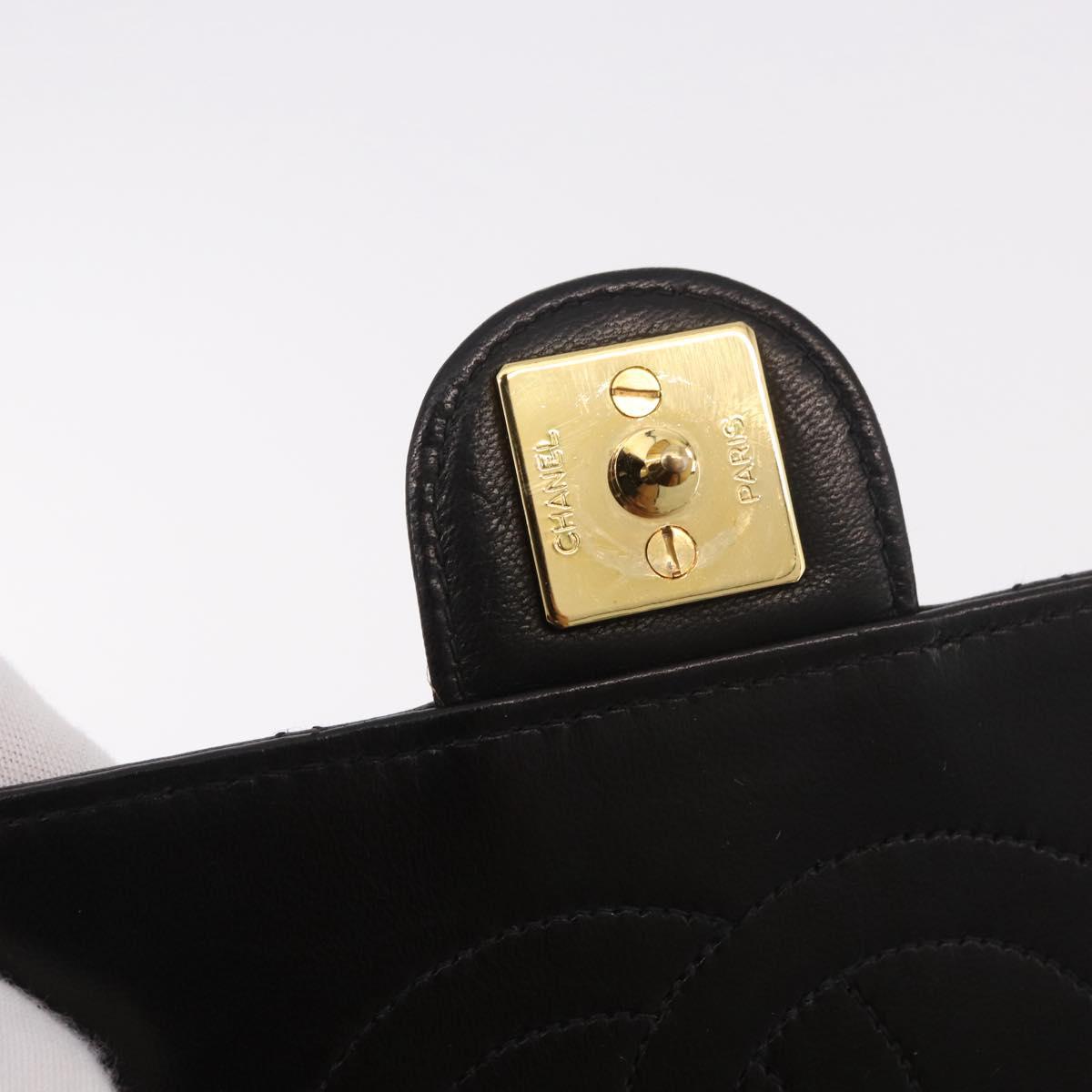 CHANEL Matelasse Lamb Skin Chain Shoulder Bag Black Gold CC Auth 187988M