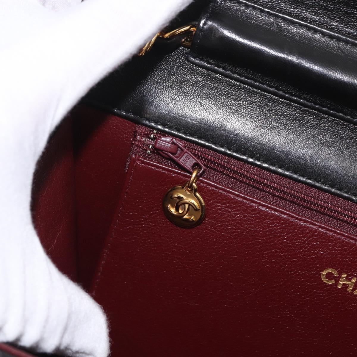 CHANEL Matelasse Lamb Skin Chain Shoulder Bag Black Gold CC Auth 187988M