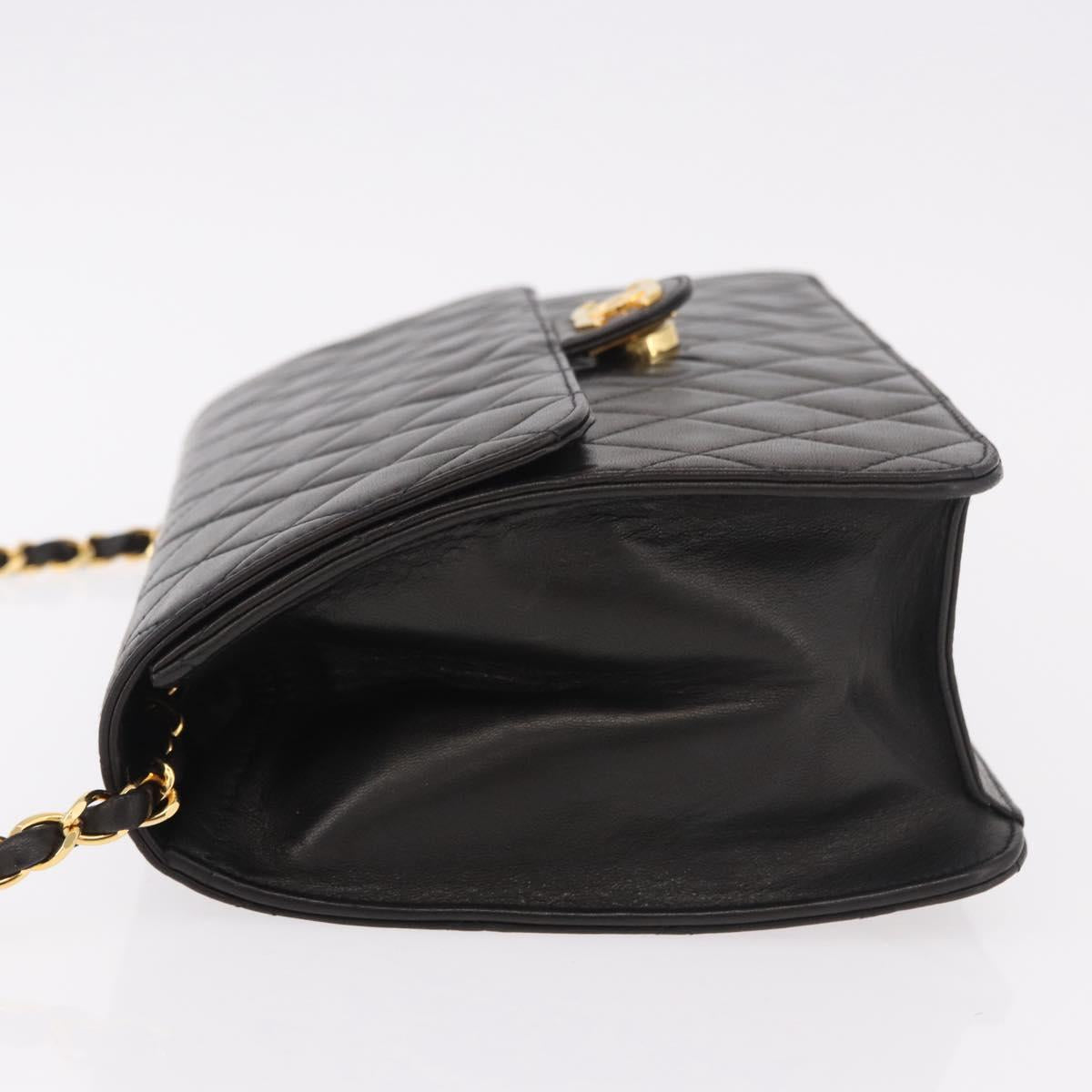 CHANEL Matelasse Lamb Skin Chain Shoulder Bag Black Gold CC Auth 187988M