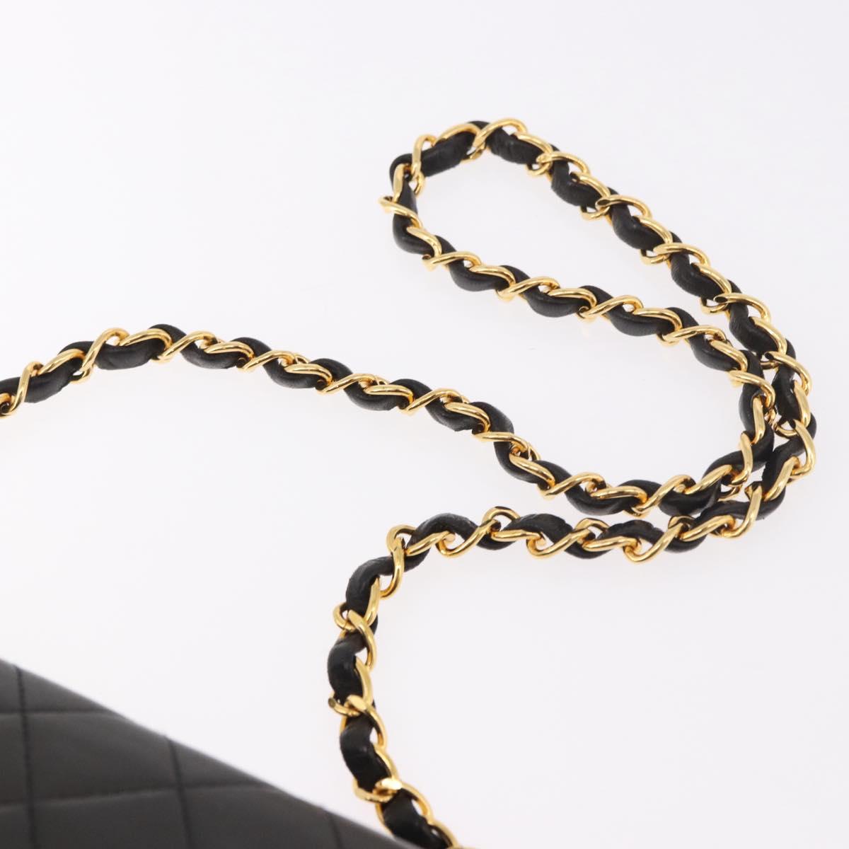 CHANEL Matelasse Lamb Skin Chain Shoulder Bag Black Gold CC Auth 187988M