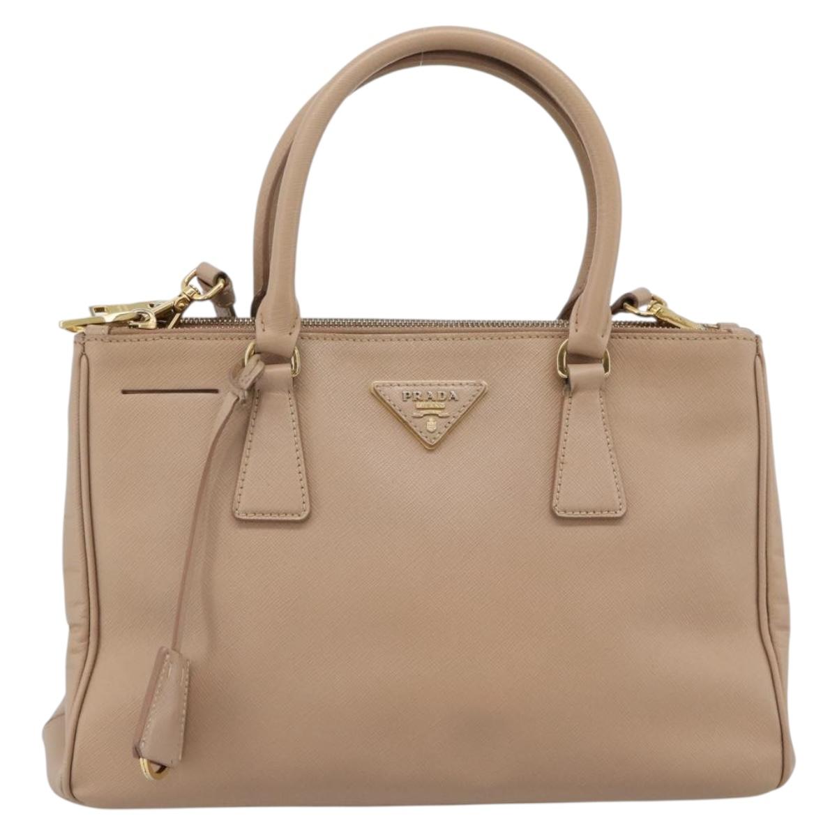 PRADA Galleria Hand Bag Saffiano 2way Pink Gold Auth 187991A