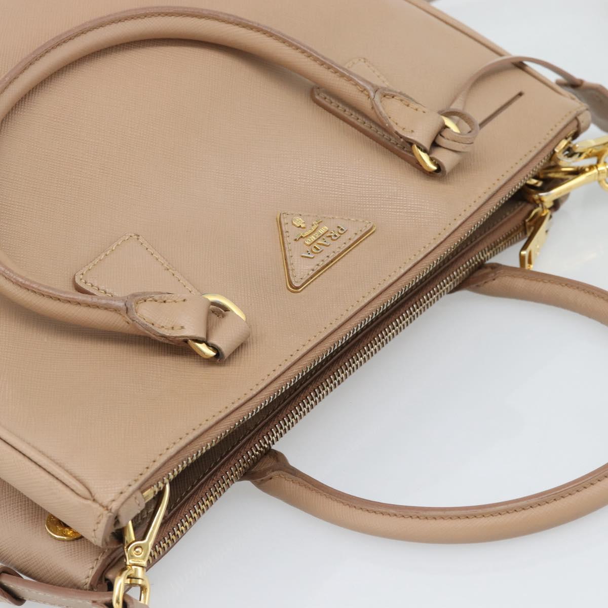 PRADA Galleria Hand Bag Saffiano 2way Pink Gold Auth 187991A