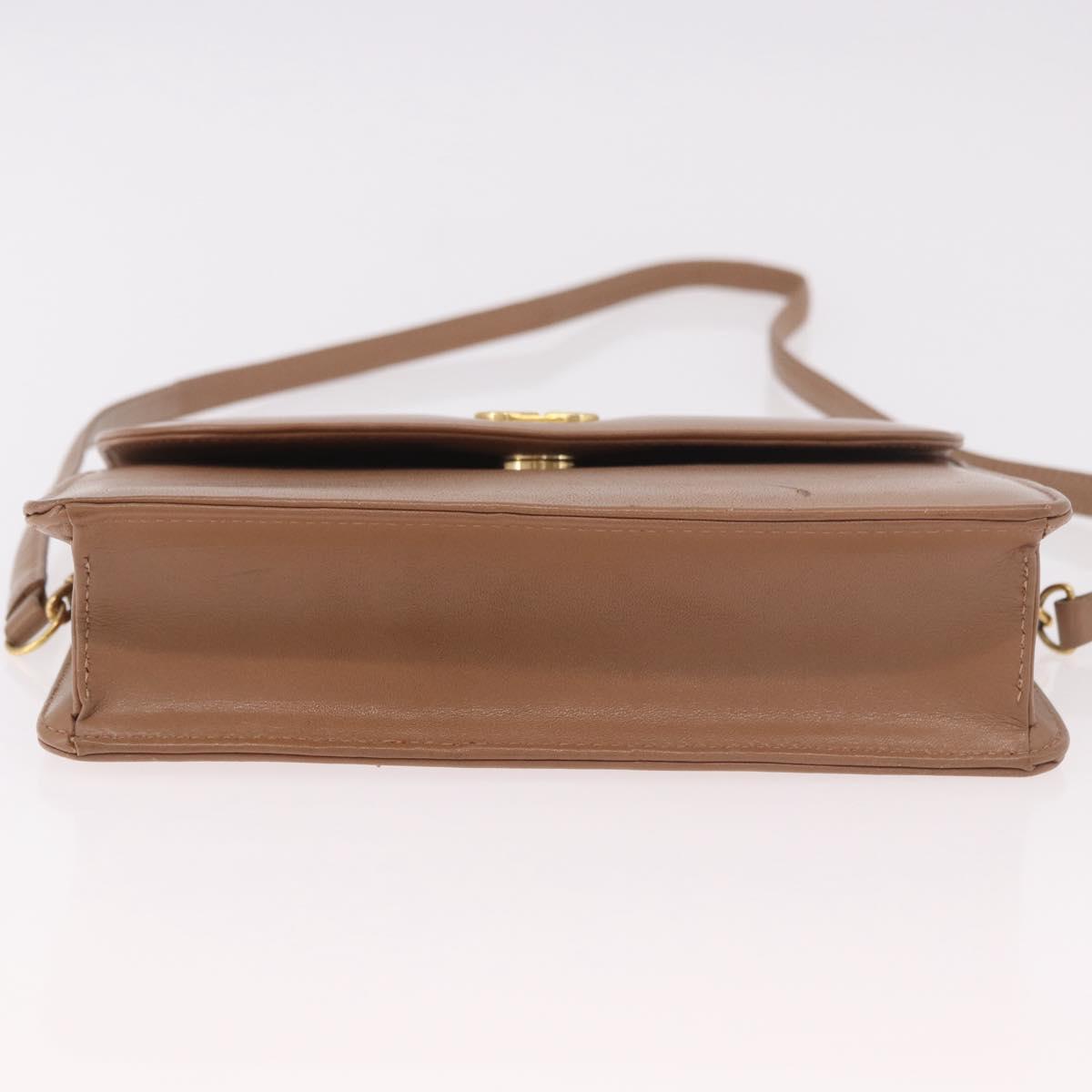Christian Dior Shoulder Bag Leather Beige Gold Auth 187992