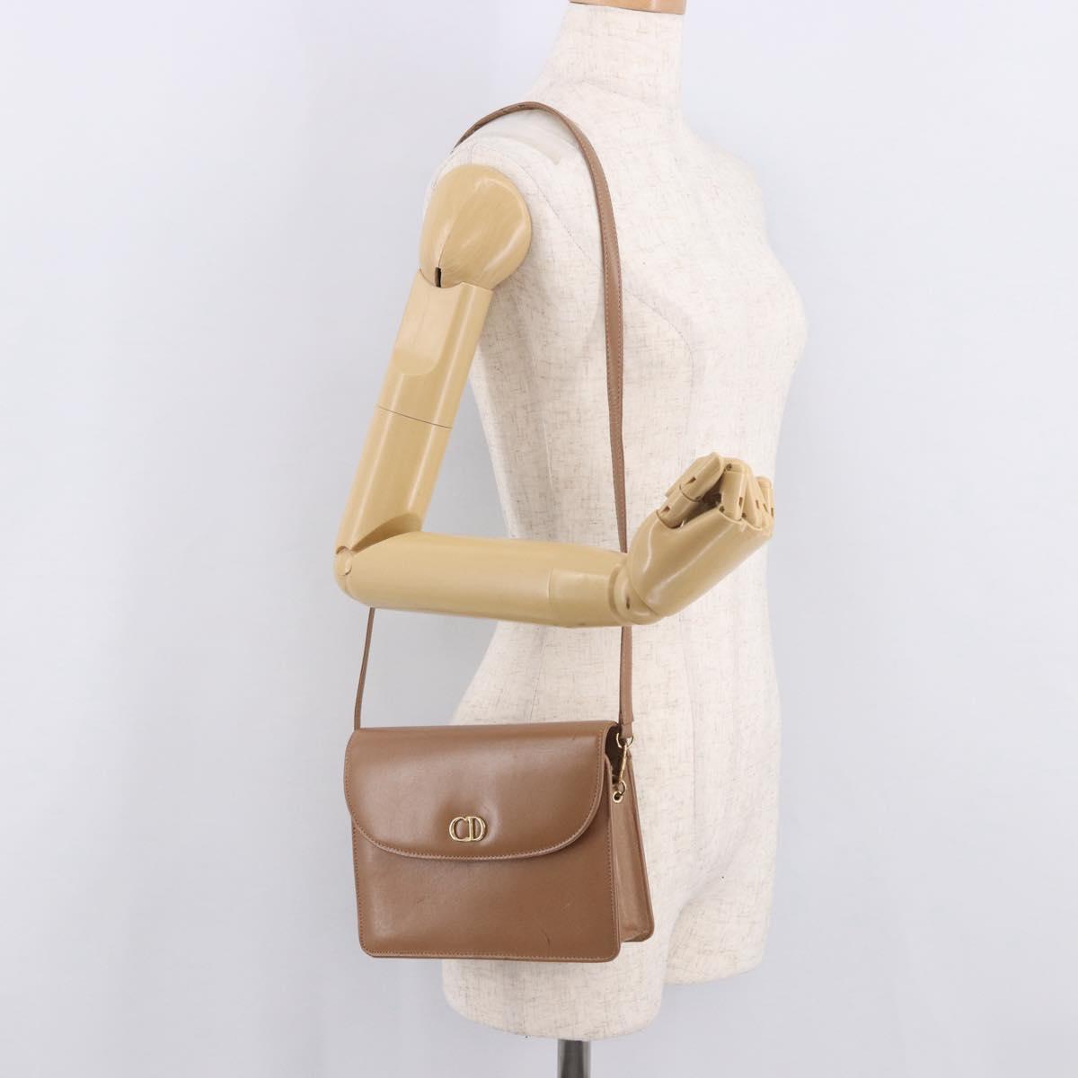 Christian Dior Shoulder Bag Leather Beige Gold Auth 187992