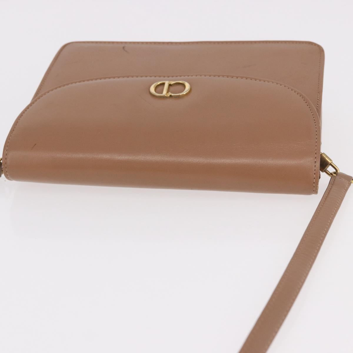 Christian Dior Shoulder Bag Leather Beige Gold Auth 187992