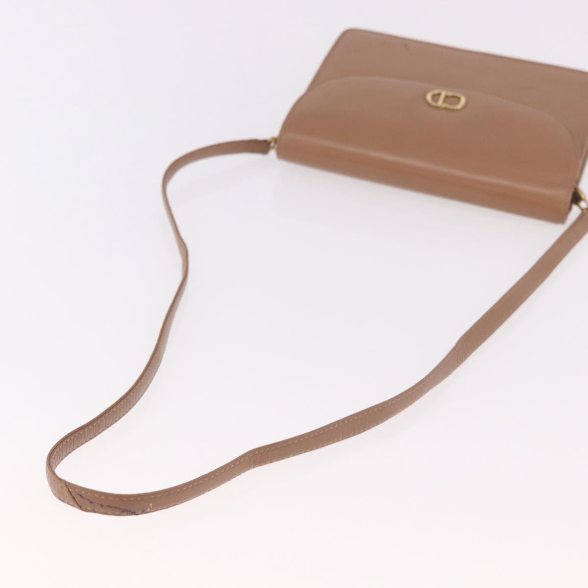 Christian Dior Shoulder Bag Leather Beige Gold Auth 187992