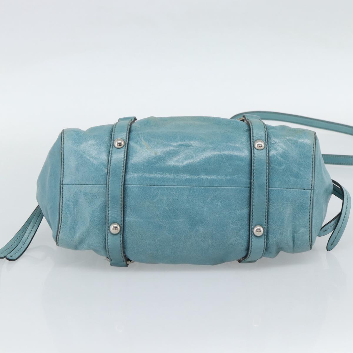 Miu Miu Hand Bag Leather 2way Blue Silver Auth 187993A