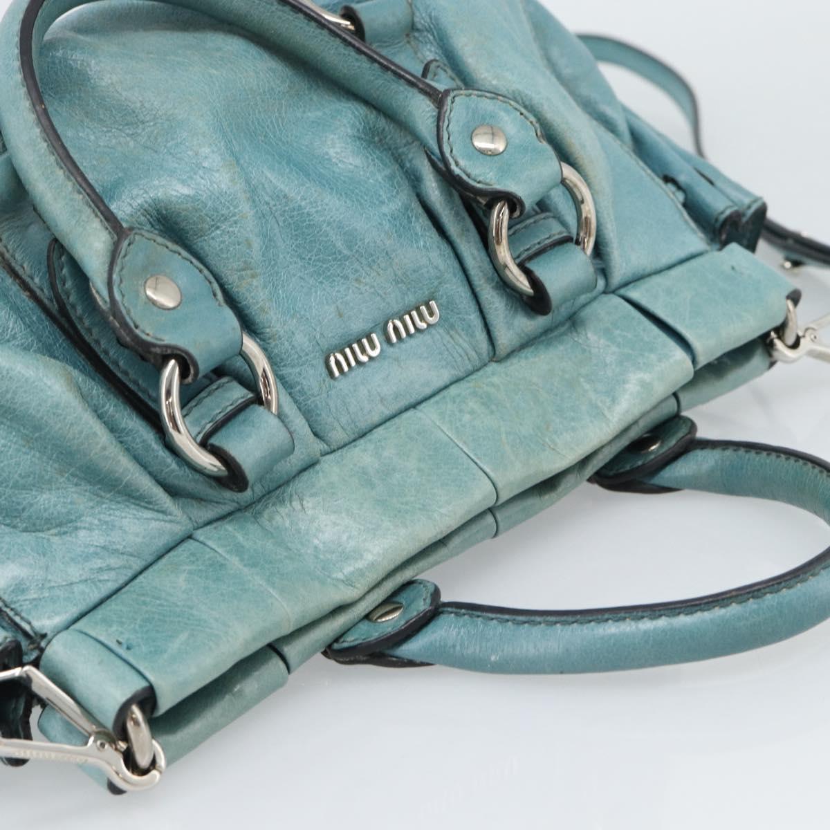 Miu Miu Hand Bag Leather 2way Blue Silver Auth 187993A