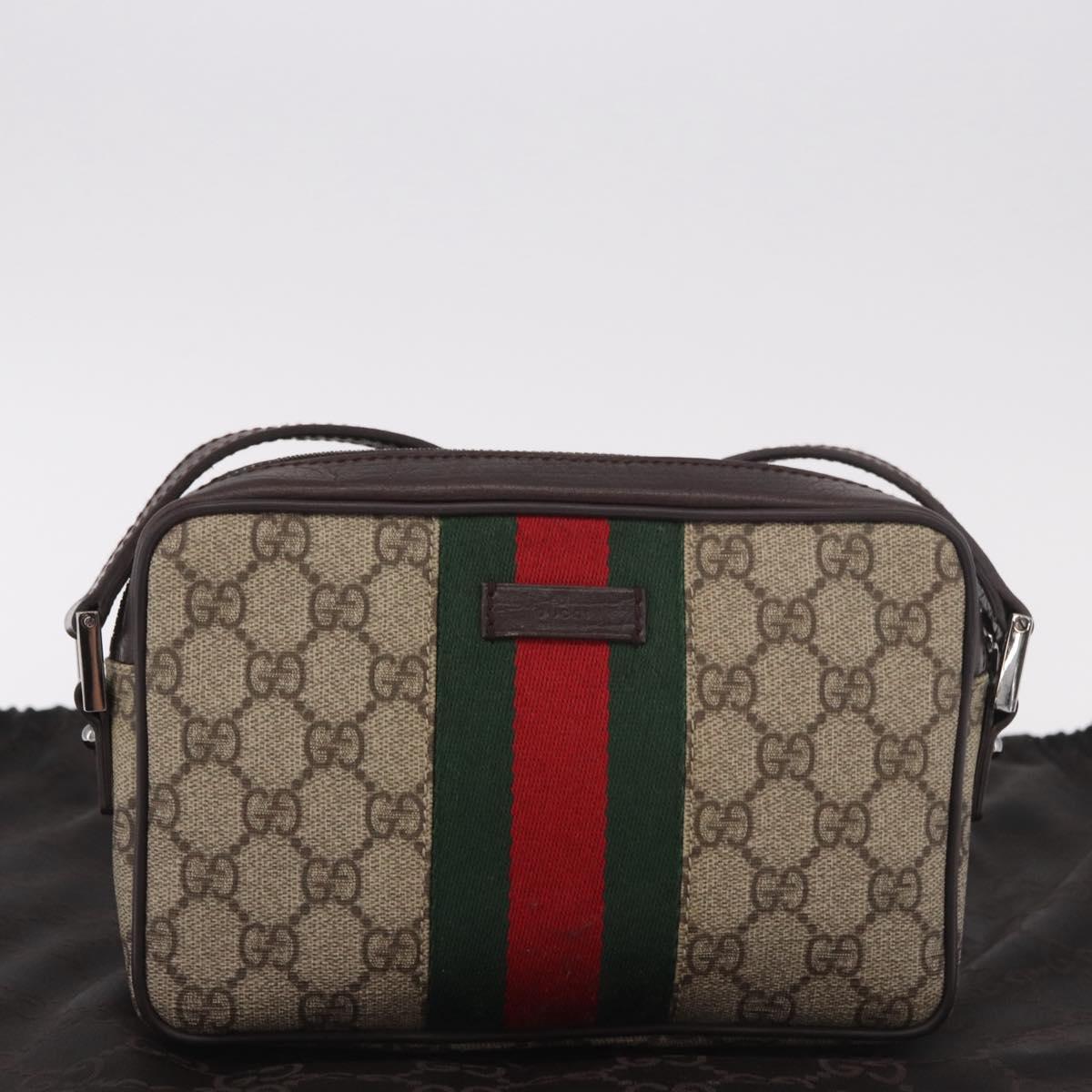 GUCCI GG Supreme Shoulder Bag PVC Beige Silver 162910 Auth 187994V
