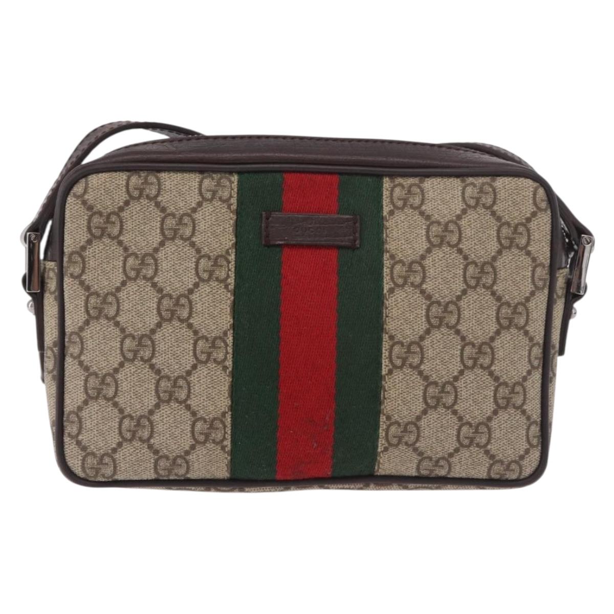 GUCCI GG Supreme Shoulder Bag PVC Beige Silver 162910 Auth 187994V
