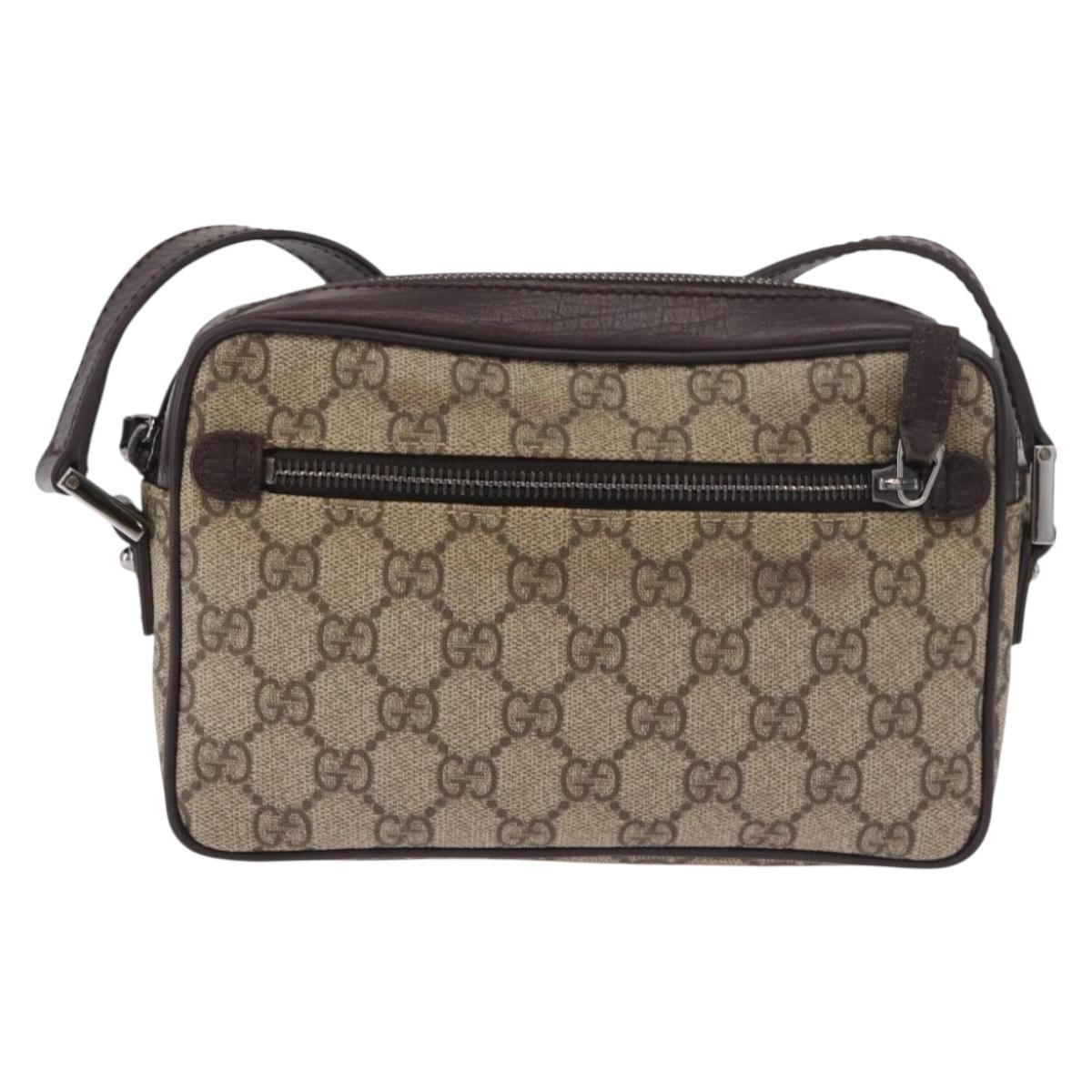GUCCI GG Supreme Shoulder Bag PVC Beige Silver 162910 Auth 187994V