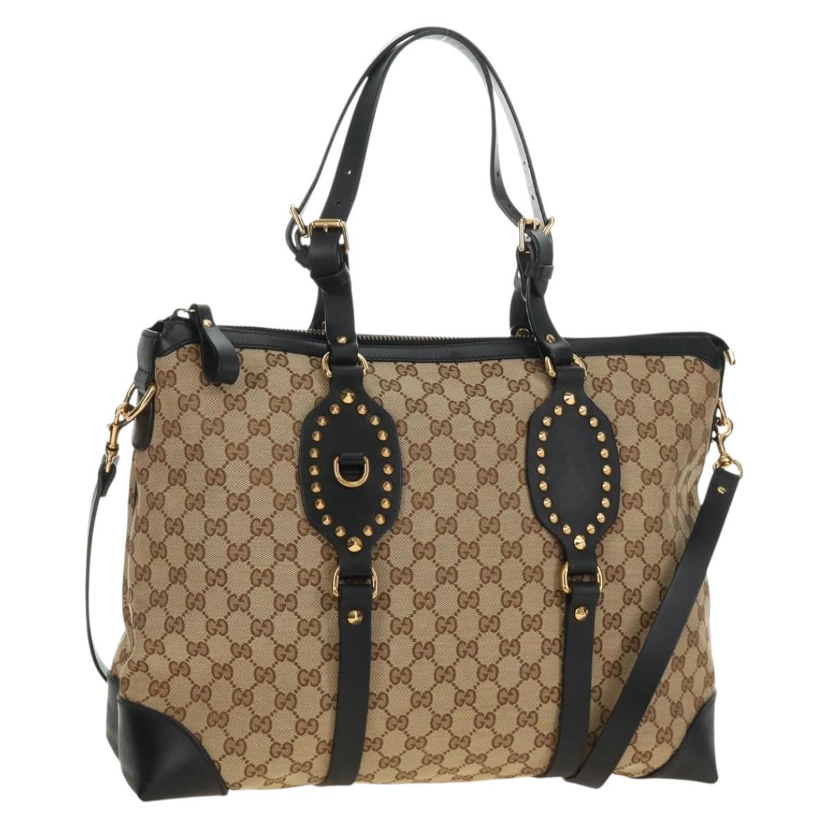 GUCCI GG Canvas Tote Bag 2way Beige Gold 296875 Auth 187995V