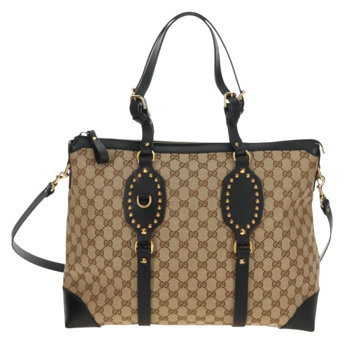 GUCCI GG Canvas Tote Bag 2way Beige Gold 296875 Auth 187995V