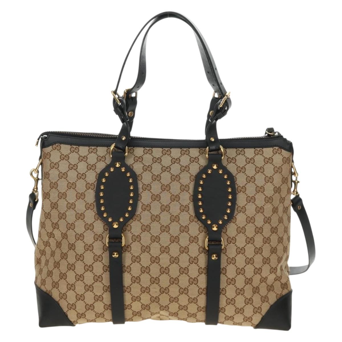 GUCCI GG Canvas Tote Bag 2way Beige Gold 296875 Auth 187995V