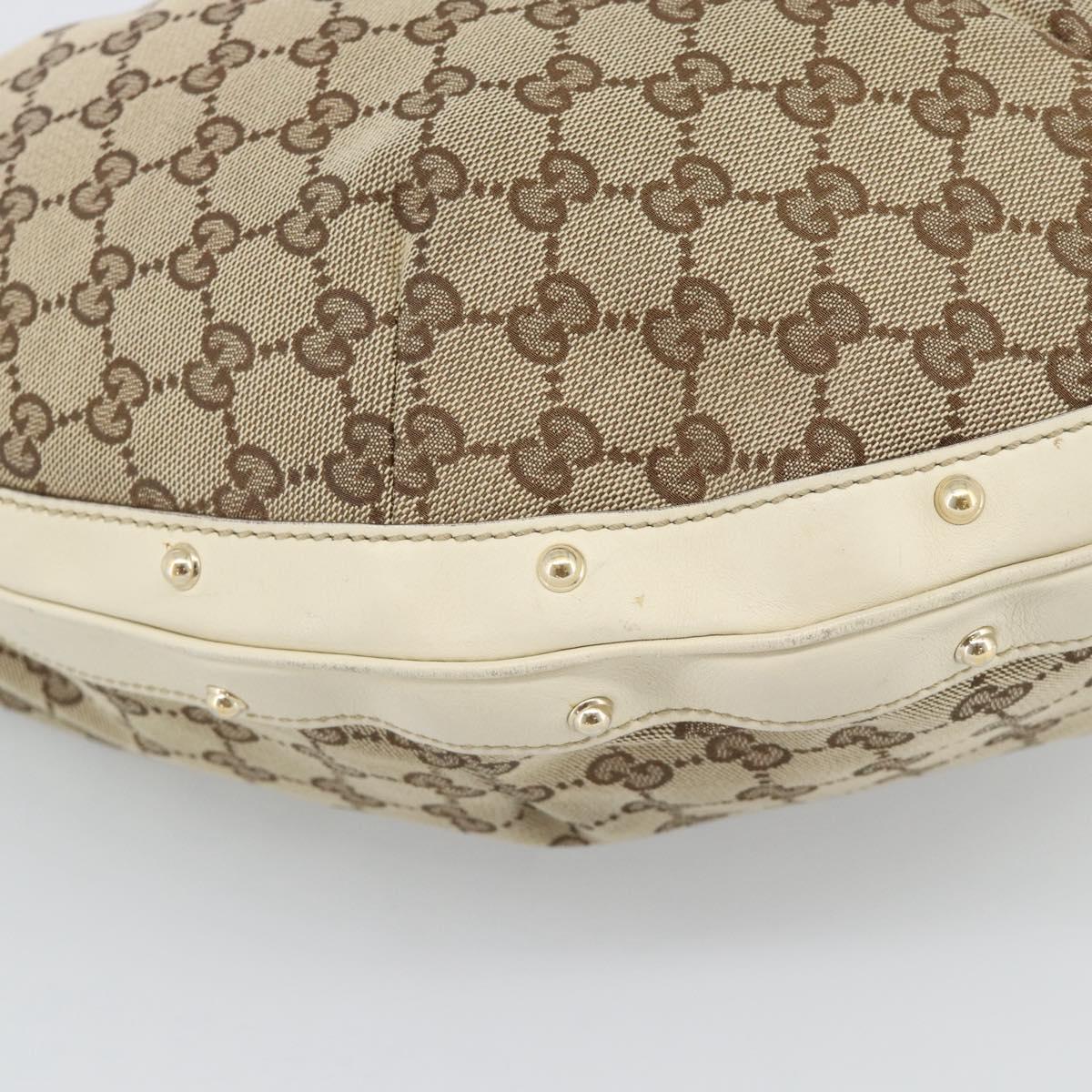 GUCCI GG Canvas Horsebit Shoulder Bag Beige Gold Auth 187999V
