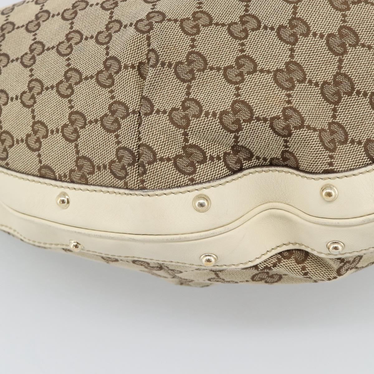 GUCCI GG Canvas Horsebit Shoulder Bag Beige Gold Auth 187999V