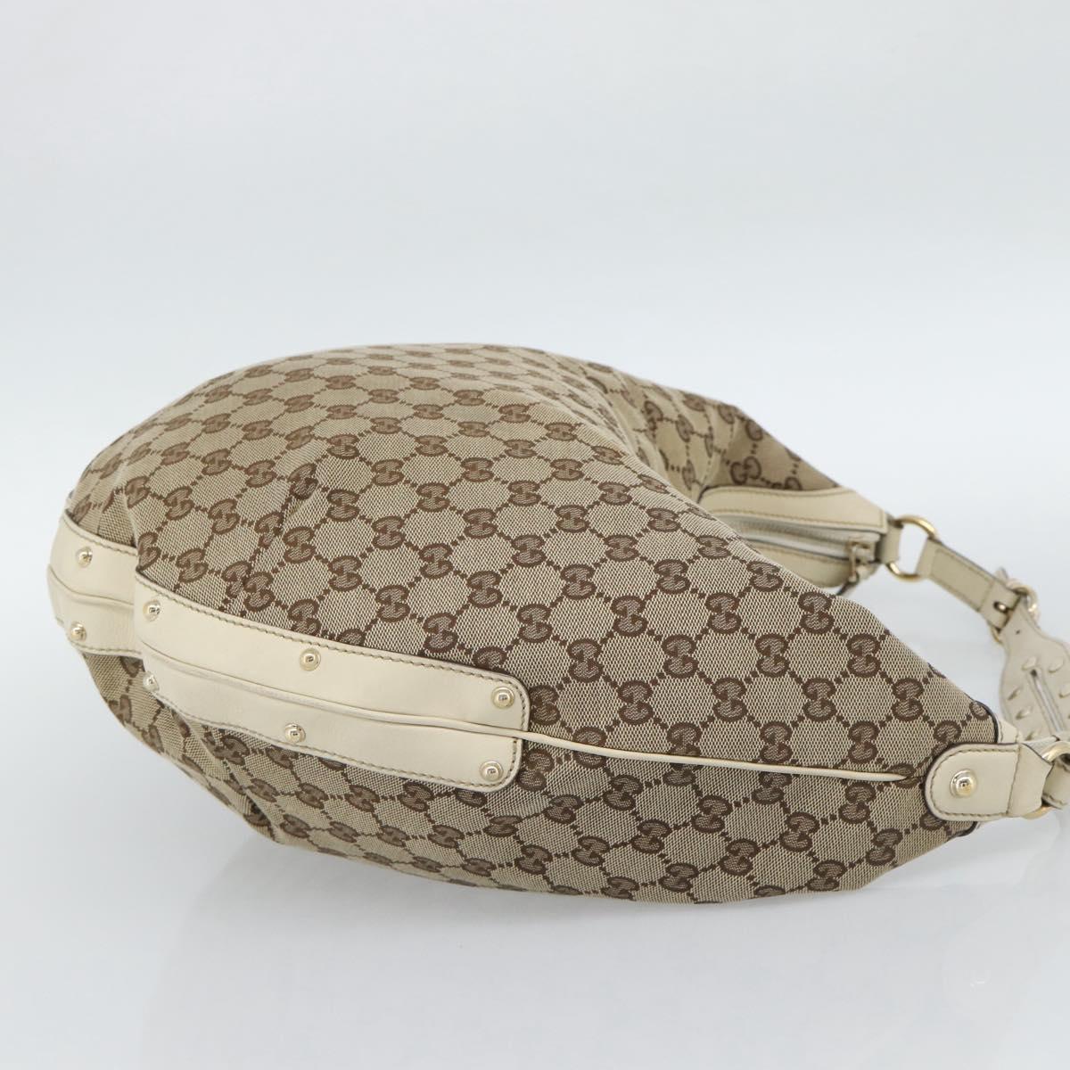 GUCCI GG Canvas Horsebit Shoulder Bag Beige Gold Auth 187999V