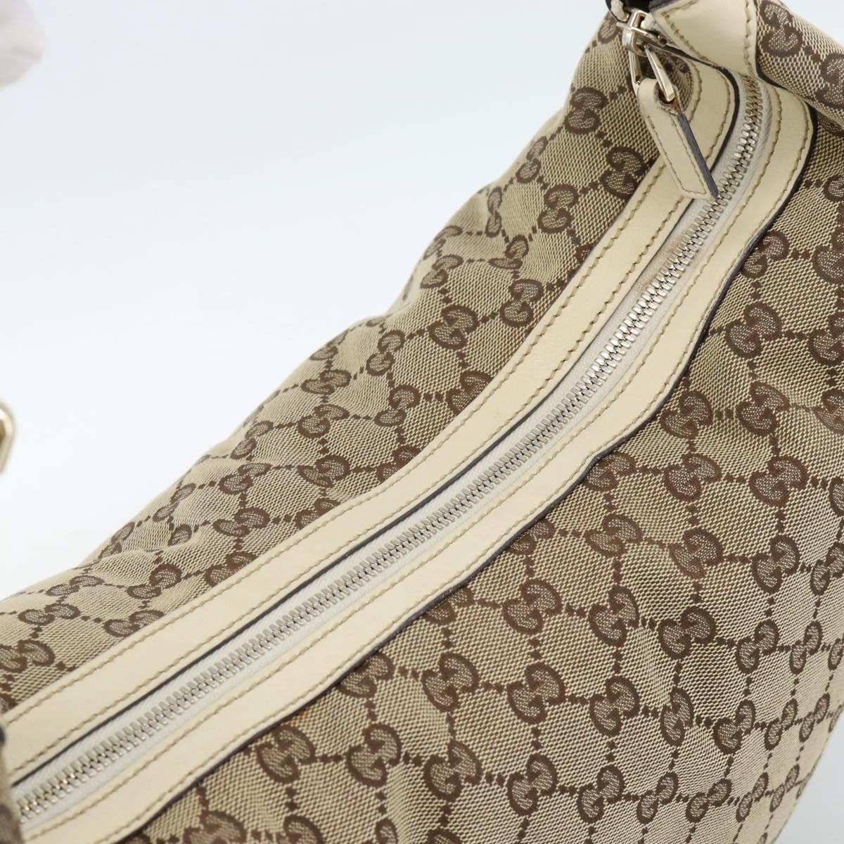 GUCCI GG Canvas Horsebit Shoulder Bag Beige Gold Auth 187999V