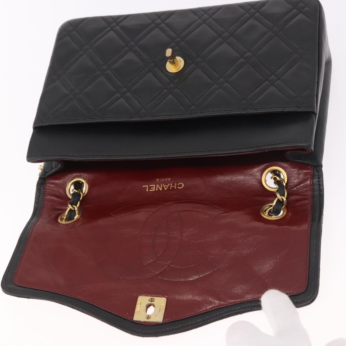 CHANEL Matelasse Chain Shoulder Bag Lamb Skin Black Gold CC Auth 188003A