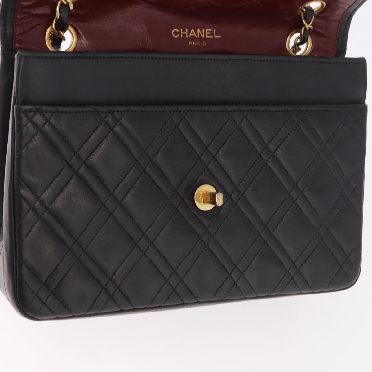 CHANEL Matelasse Chain Shoulder Bag Lamb Skin Black Gold CC Auth 188003A