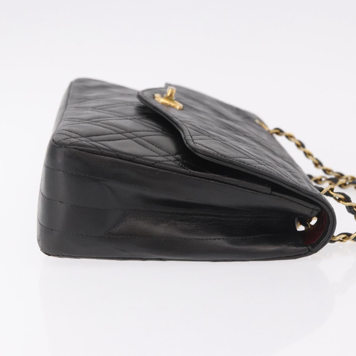 CHANEL Matelasse Chain Shoulder Bag Lamb Skin Black Gold CC Auth 188003A