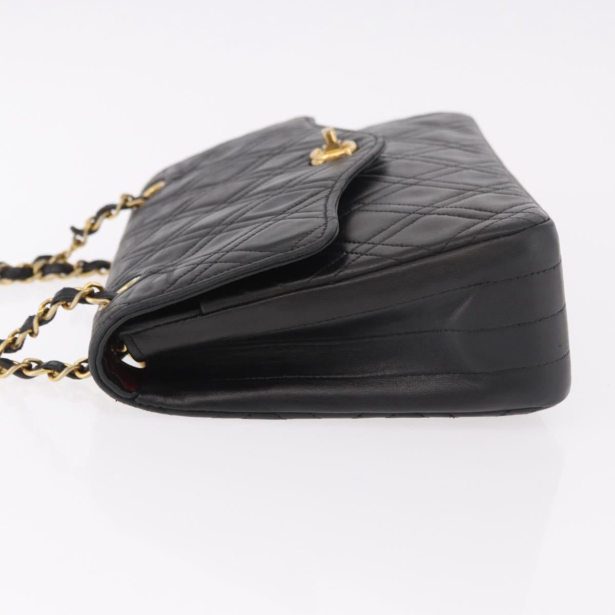 CHANEL Matelasse Chain Shoulder Bag Lamb Skin Black Gold CC Auth 188003A