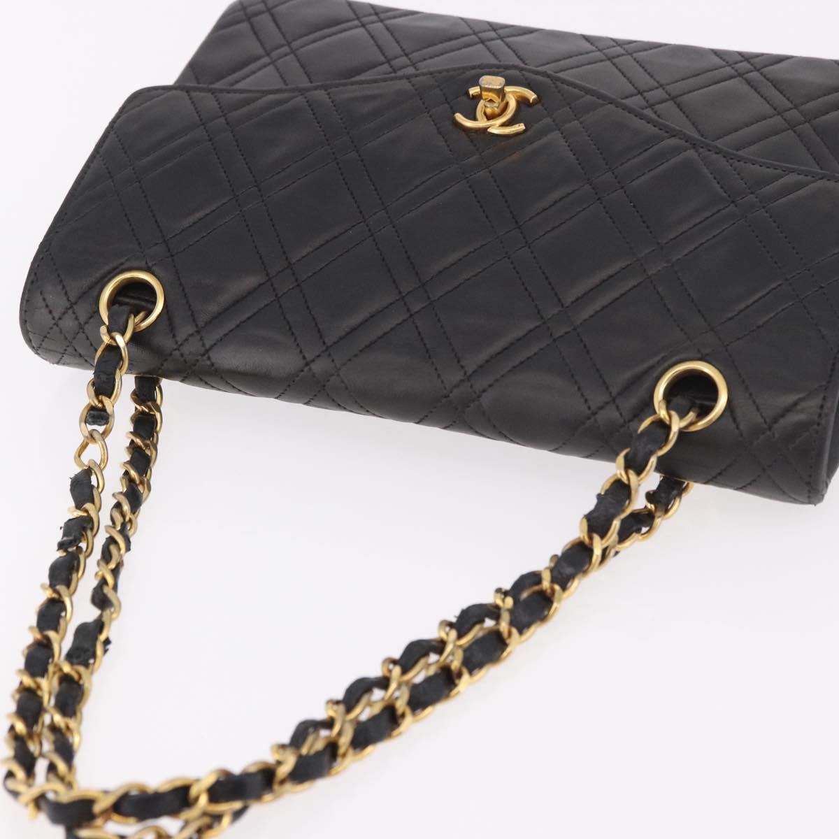CHANEL Matelasse Chain Shoulder Bag Lamb Skin Black Gold CC Auth 188003A