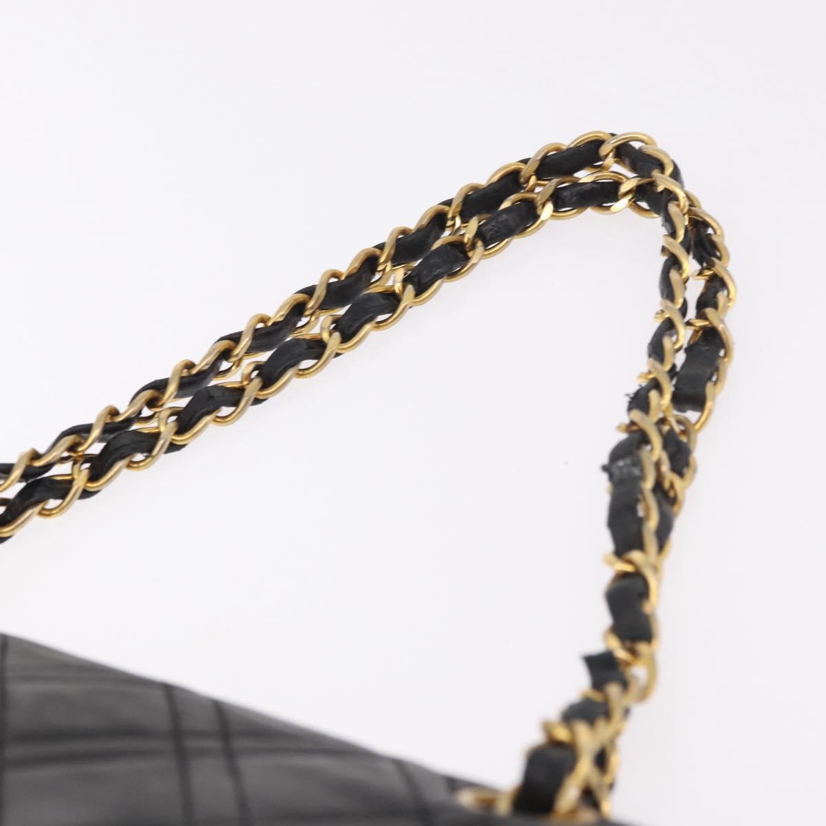 CHANEL Matelasse Chain Shoulder Bag Lamb Skin Black Gold CC Auth 188003A
