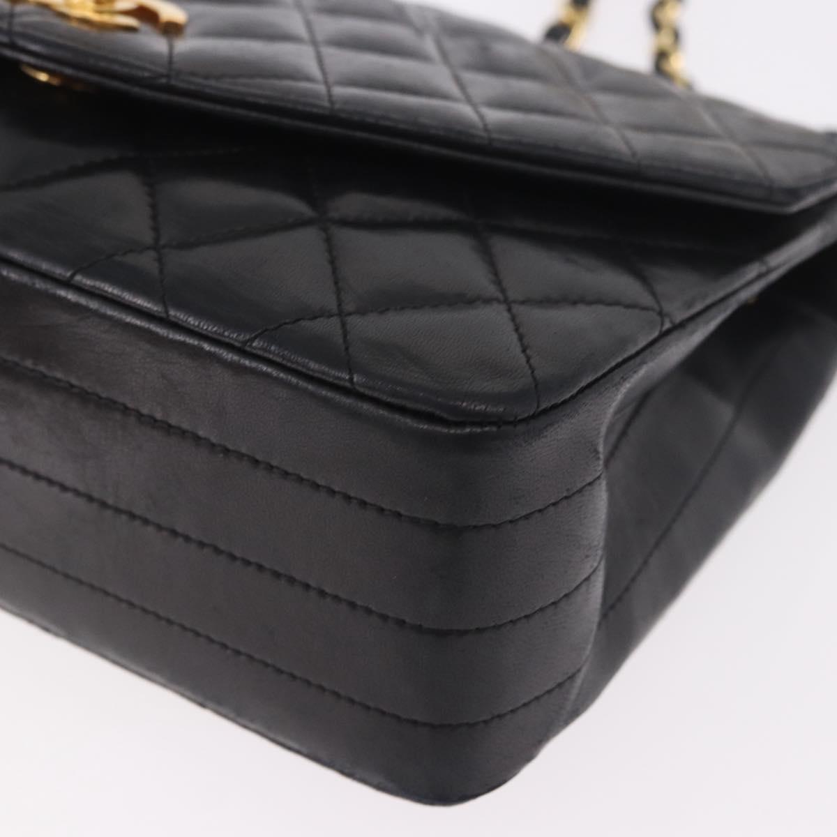 CHANEL Matelasse Chain Shoulder Bag Lamb Skin Black Gold CC Auth 188004M