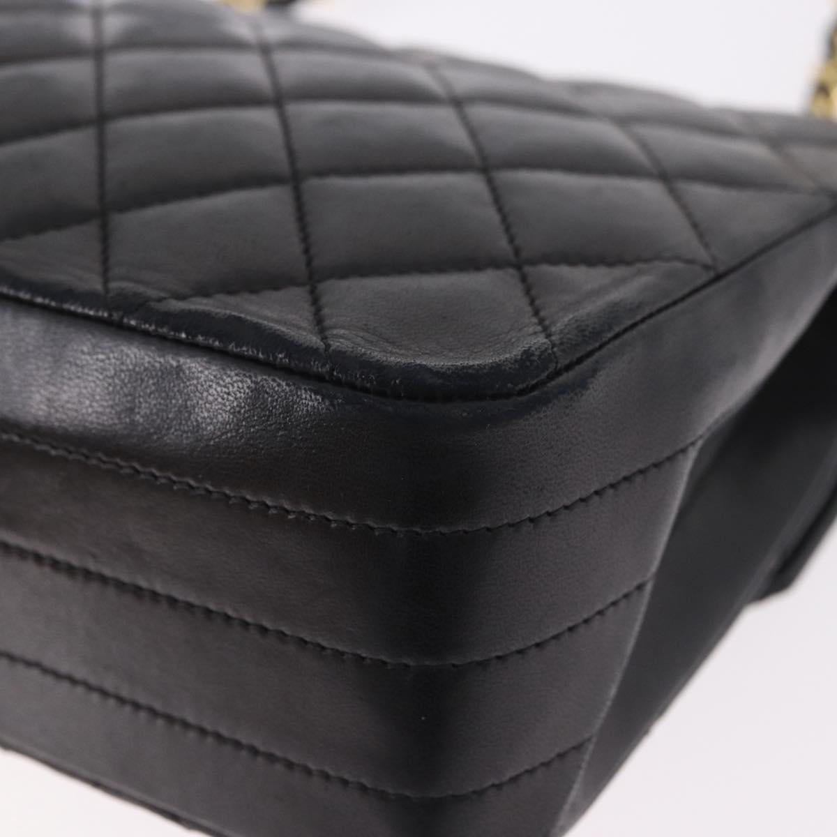CHANEL Matelasse Chain Shoulder Bag Lamb Skin Black Gold CC Auth 188004M
