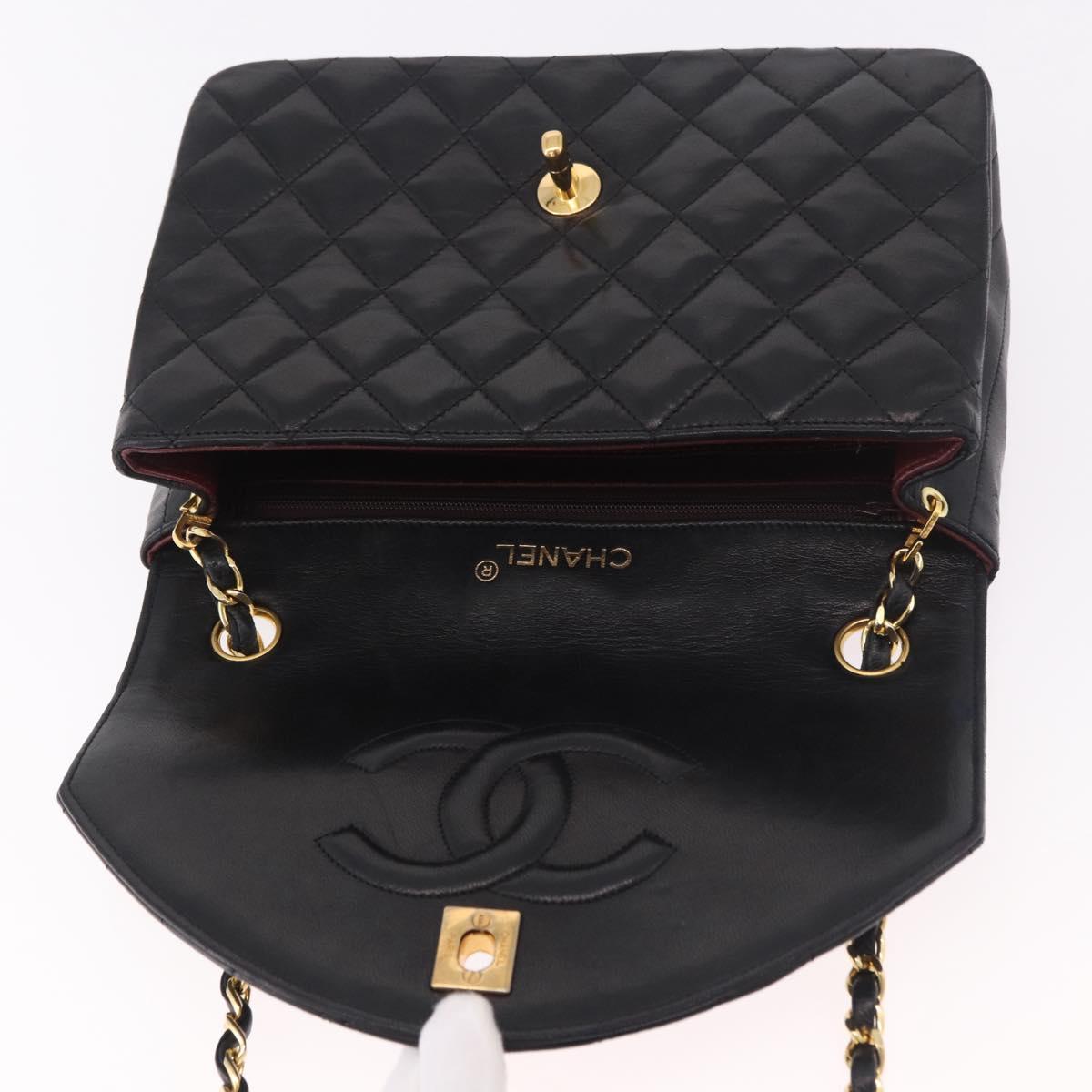 CHANEL Matelasse Chain Shoulder Bag Lamb Skin Black Gold CC Auth 188004M