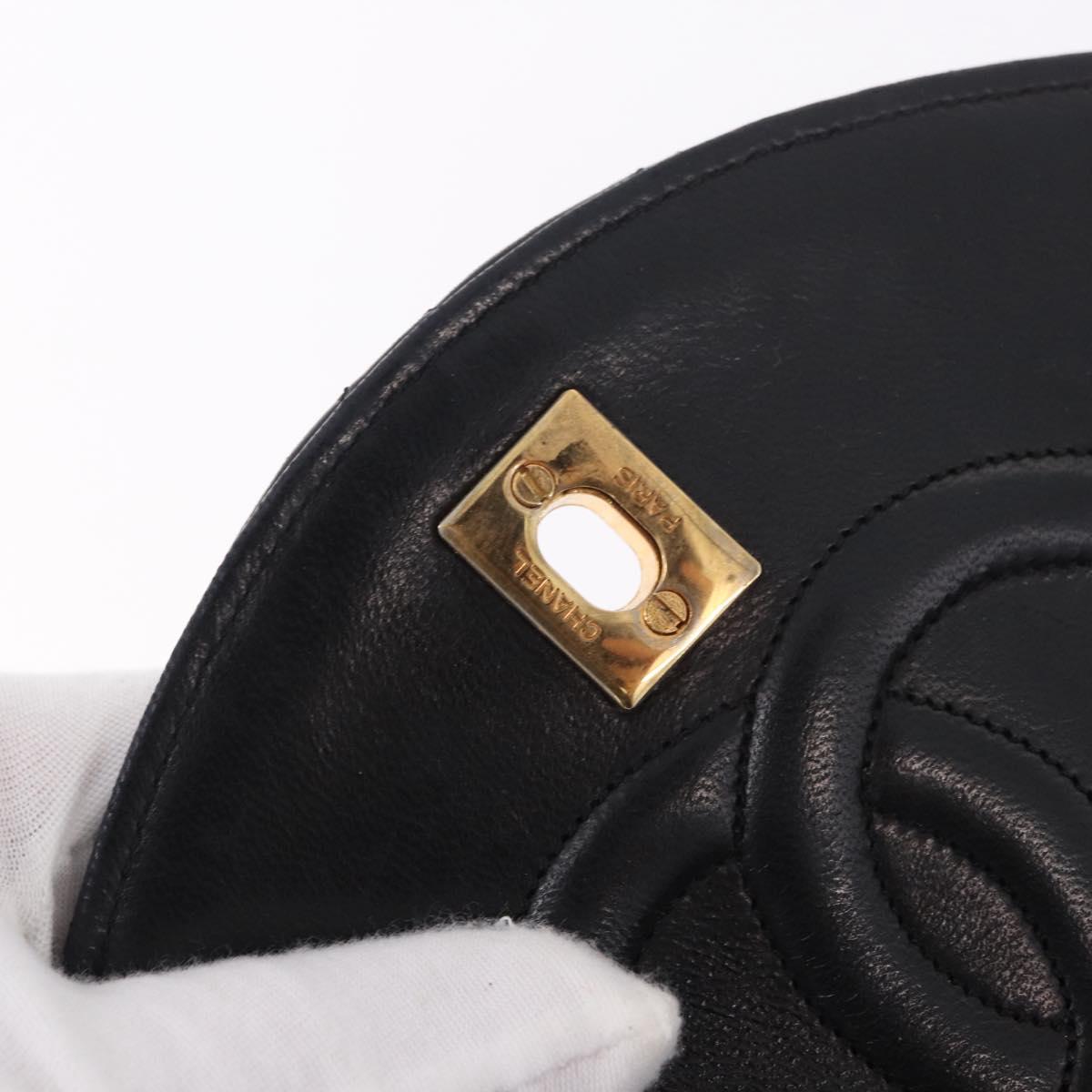 CHANEL Matelasse Chain Shoulder Bag Lamb Skin Black Gold CC Auth 188004M
