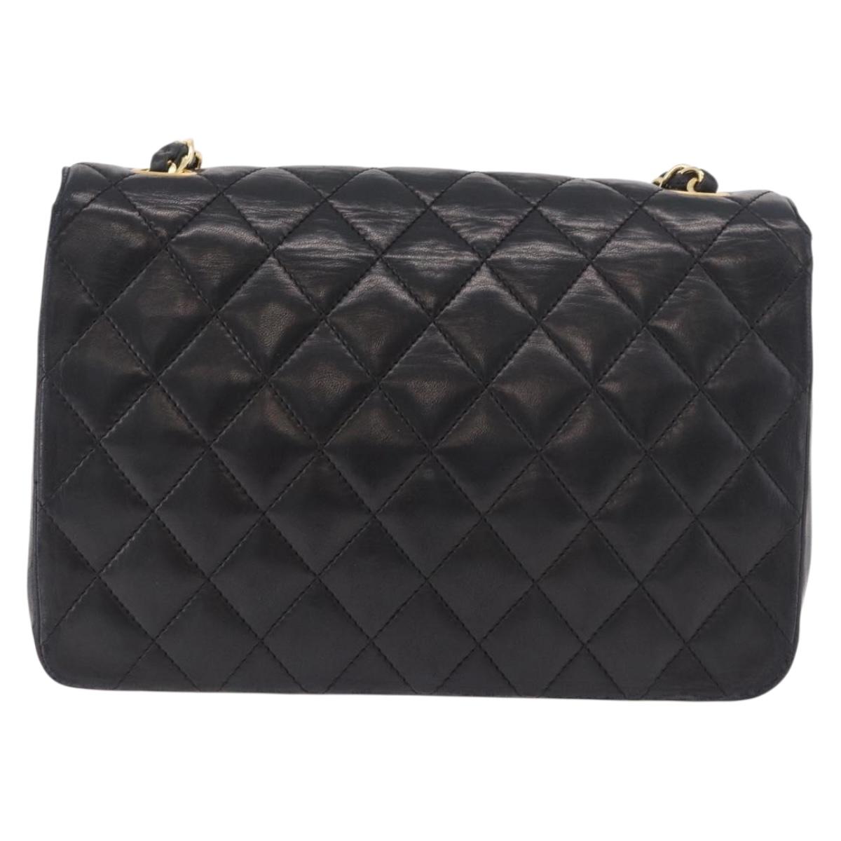 CHANEL Matelasse Chain Shoulder Bag Lamb Skin Black Gold CC Auth 188004M