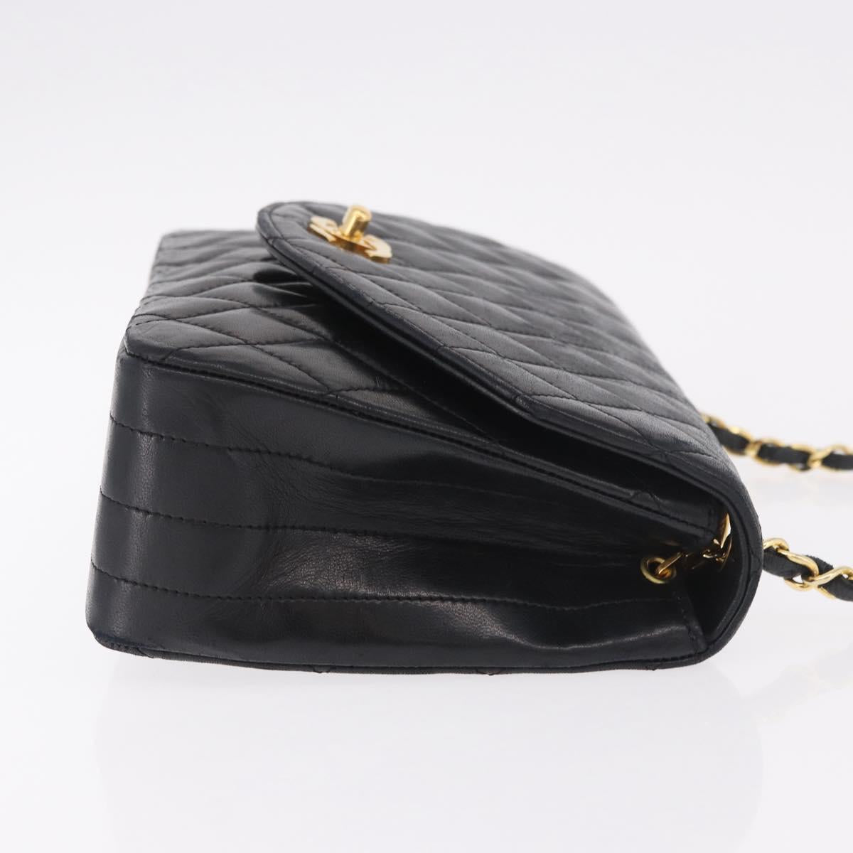 CHANEL Matelasse Chain Shoulder Bag Lamb Skin Black Gold CC Auth 188004M