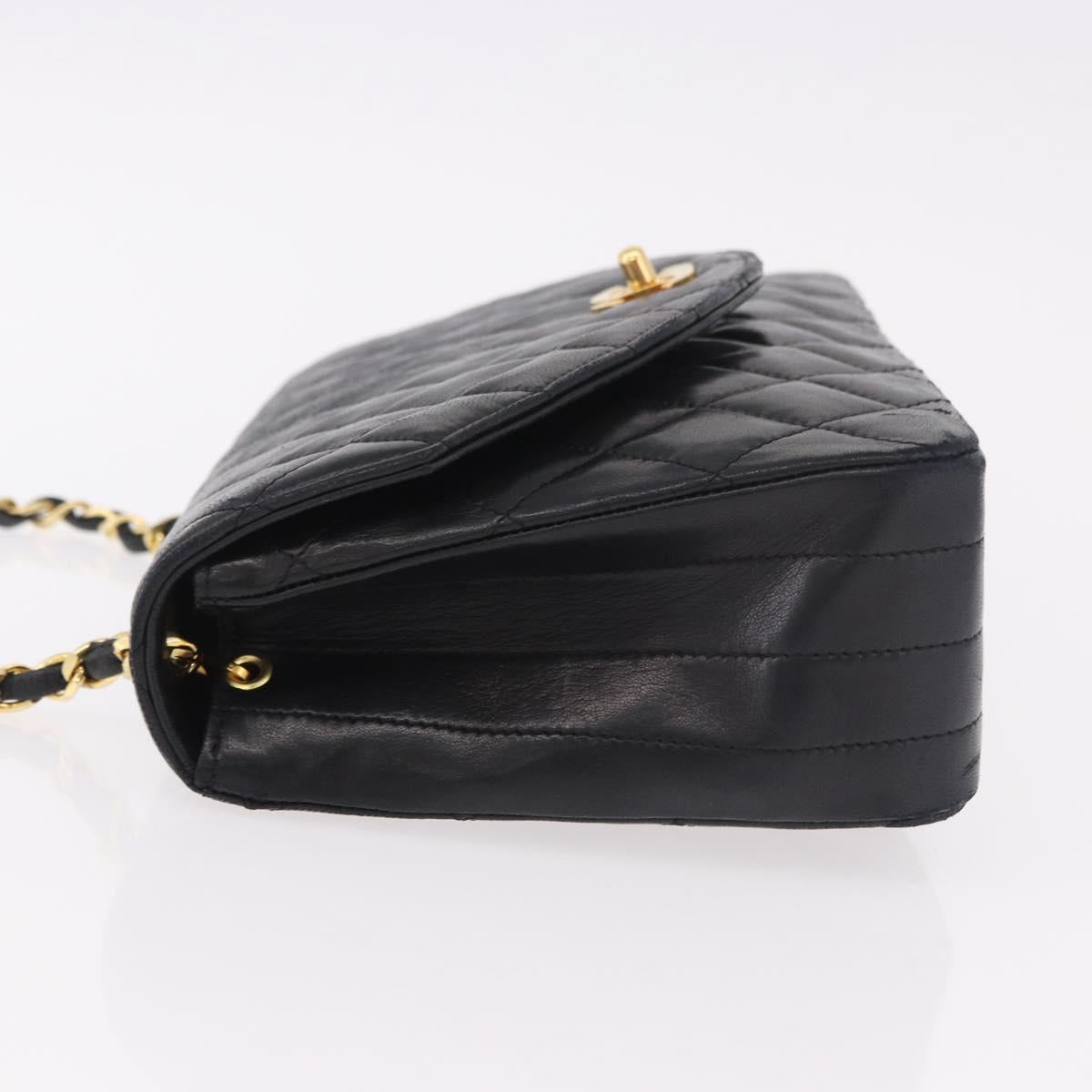 CHANEL Matelasse Chain Shoulder Bag Lamb Skin Black Gold CC Auth 188004M